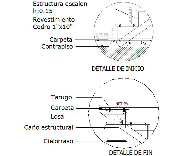 Riser and tread section detail dwg file