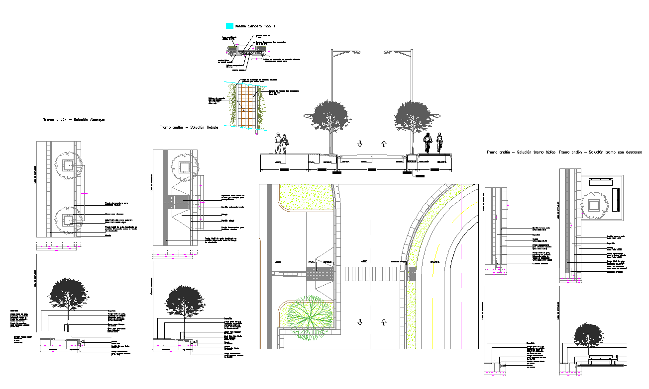 Road cross section view detail view dwg file