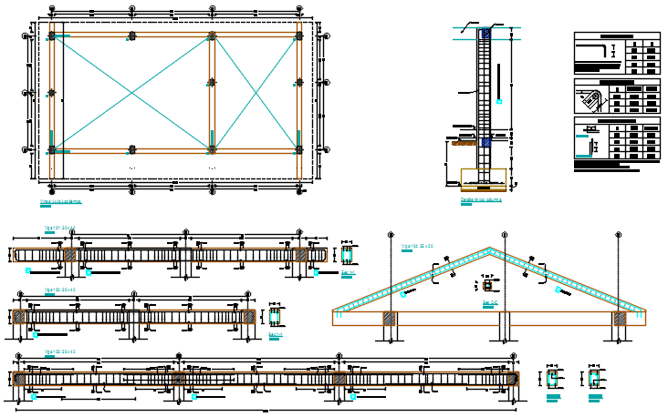 Roof beam and column working plan detail dwg file
