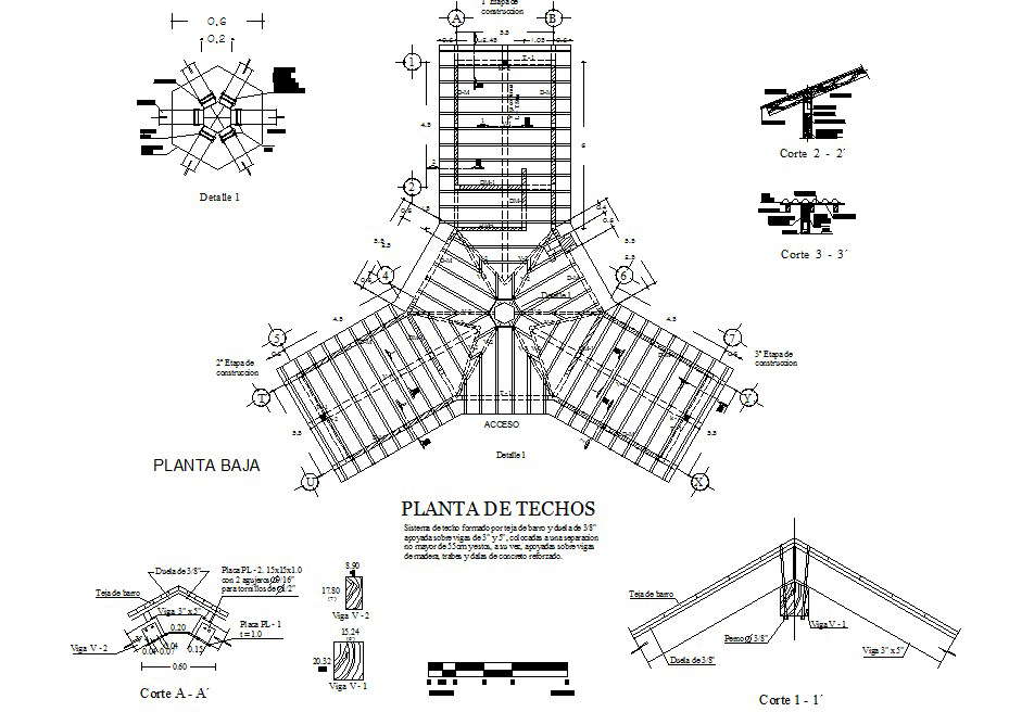 Roof cabin plan detail dwg file