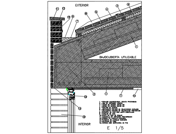 Roof cover in of zinc concrete structure detail dwg file