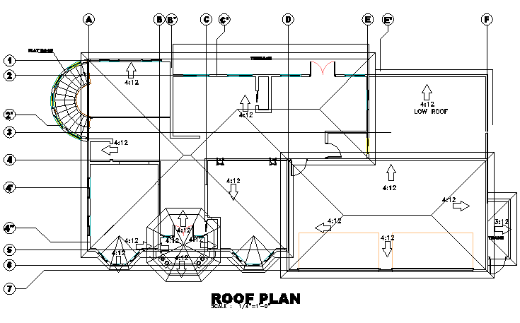 Roof house plan detail dwg file