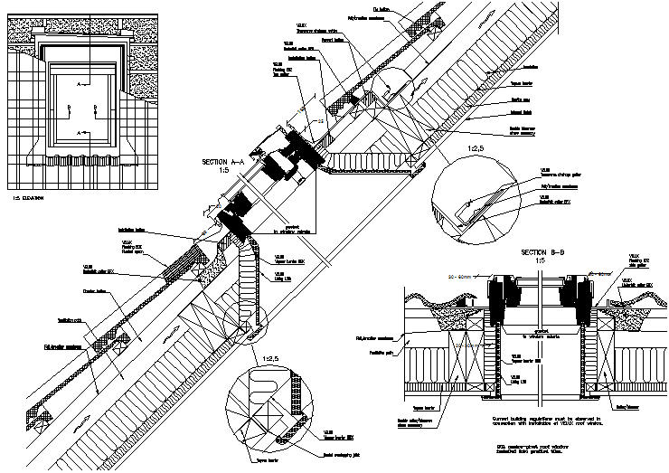 Roof light section detail dwg file