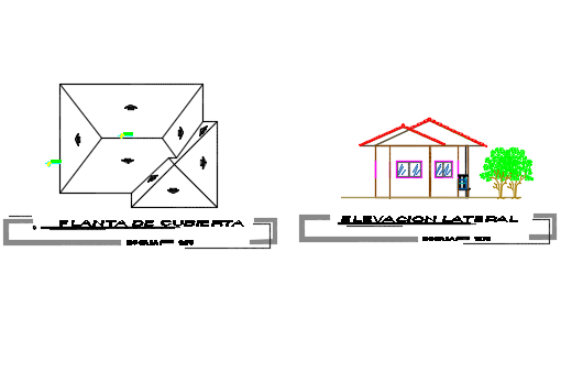 Roof plan and lateral elevation detail dwg file