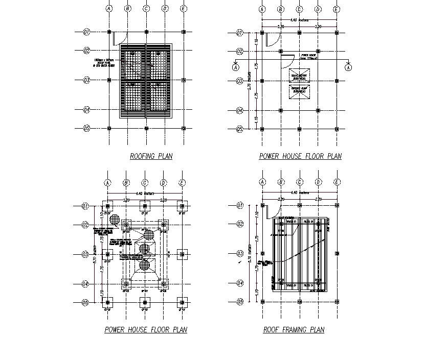 Roof plan and power house floor plan detail autocad file