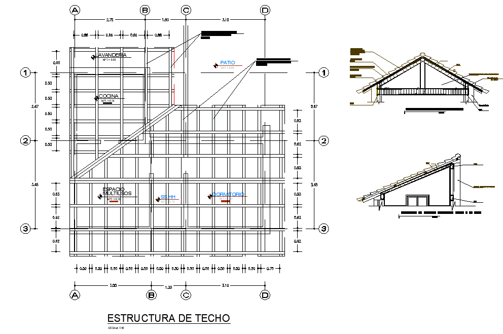 Roof plan and section detail dwg file