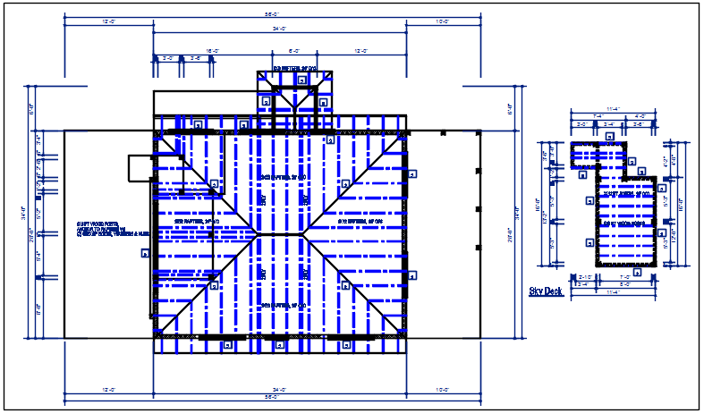 Roof plan detail with roof projection plan view detail dwg file