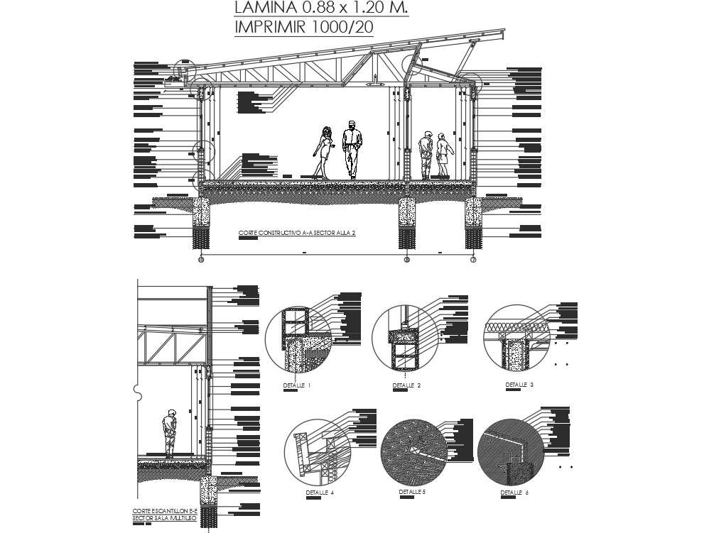 Roof section and plan working plan detail dwg file