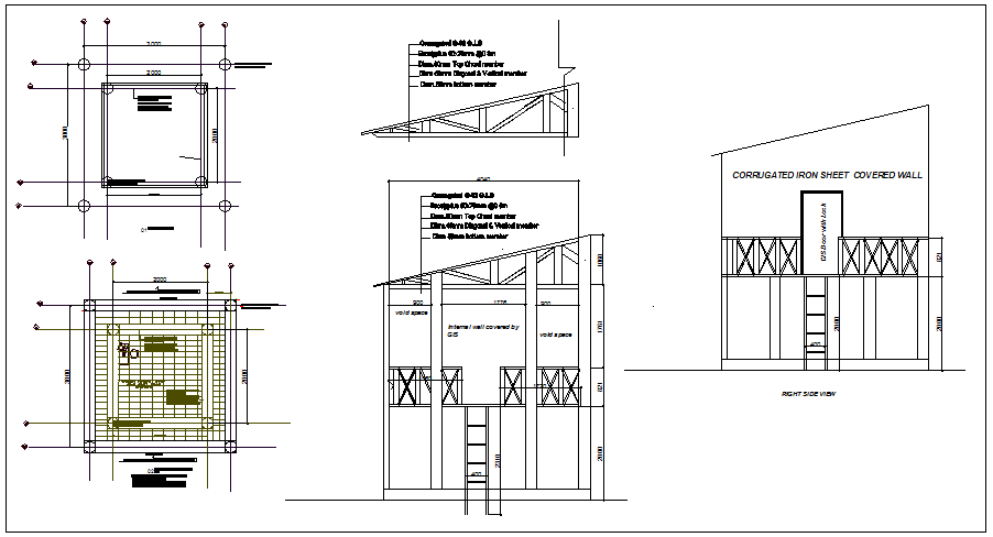 Roof structure section and plan view detail dwg file