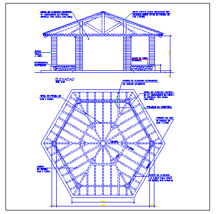 Roof style kiosk details of garden dwg file.