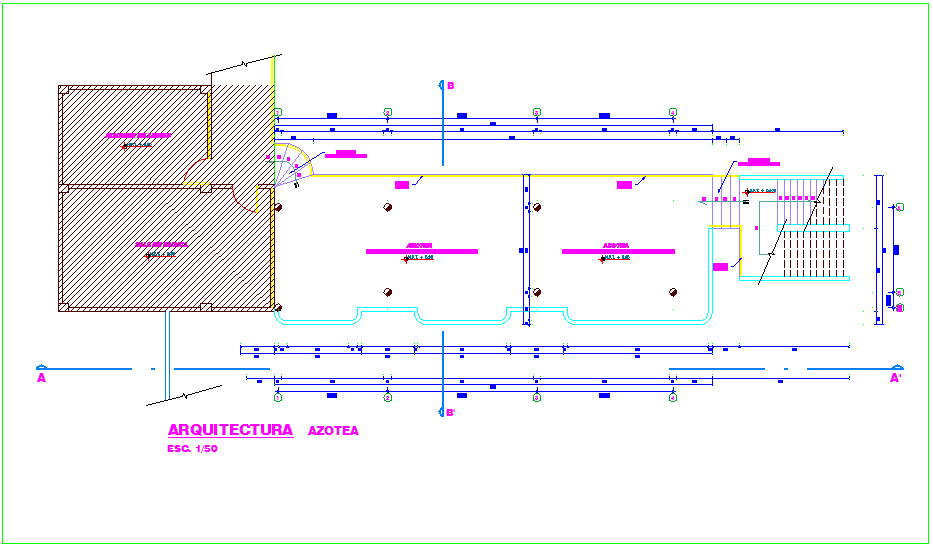 Roof top plan of school area dwg file