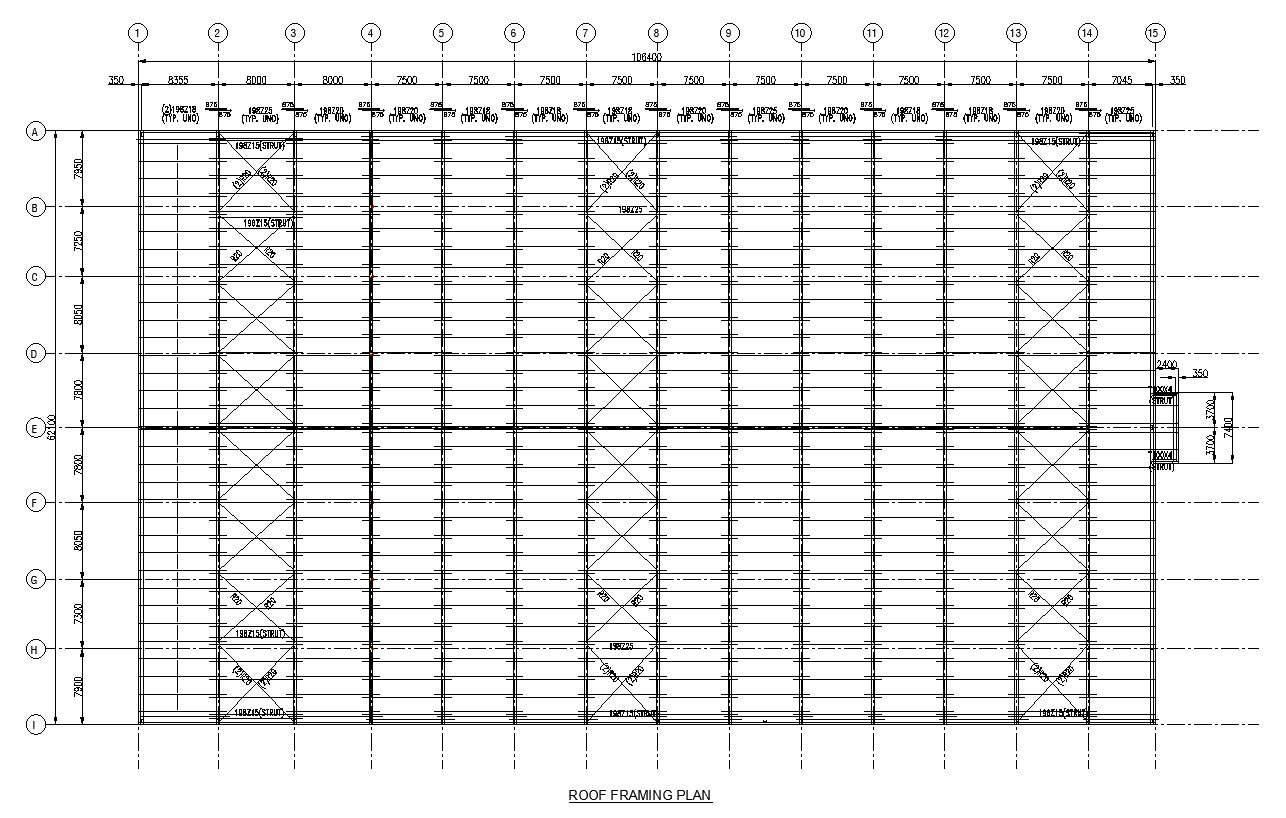 Roof Framing Layout Design in AutoCAD 2D DWG Format