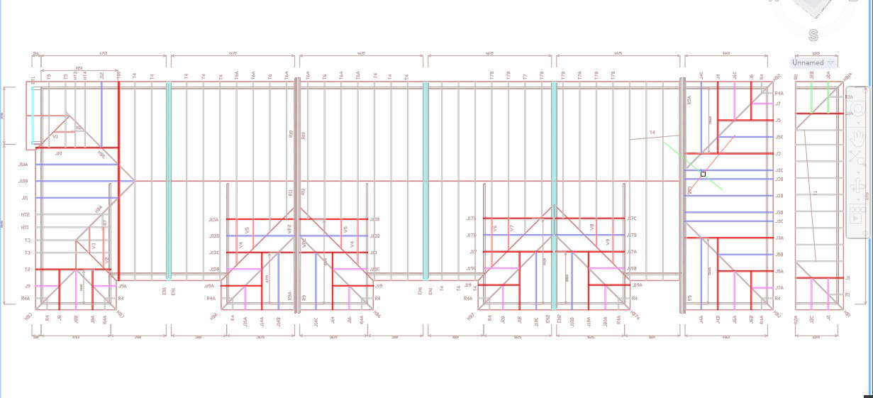 Row House Roof Framing Layout in AutoCAD 2D Drawing
