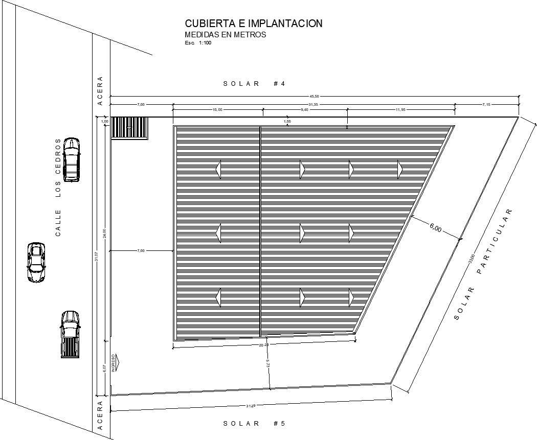 Roof plan of warehouse with detailing 