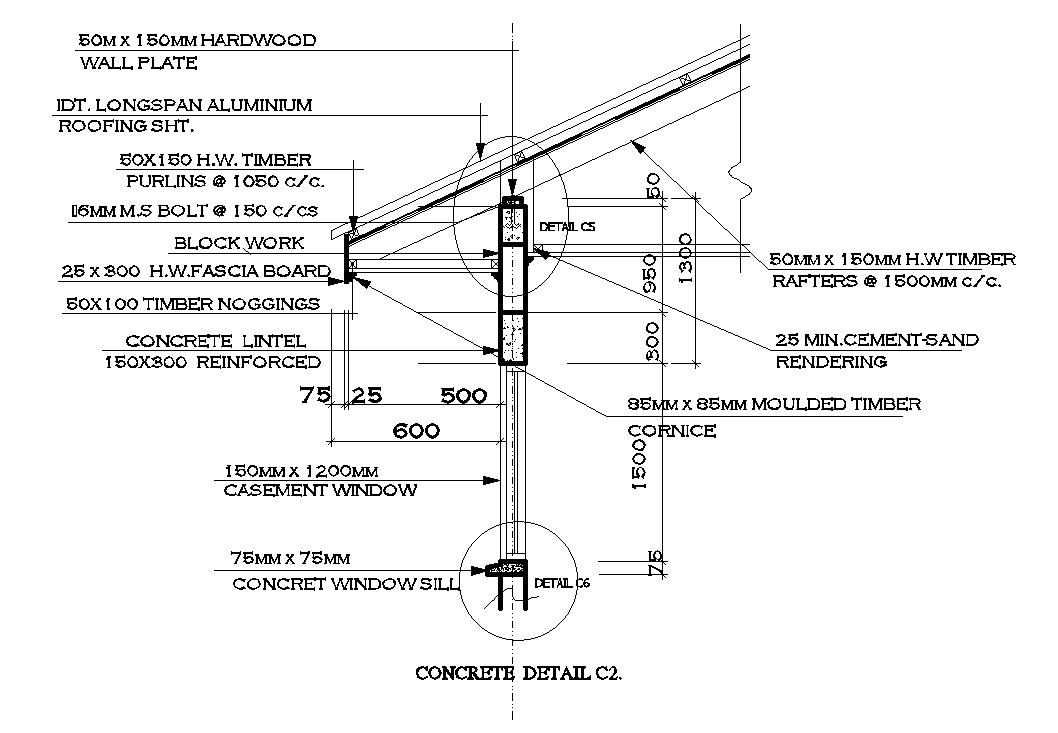 Roof sheet material details are given in this Autocad drawing file.  Download now.