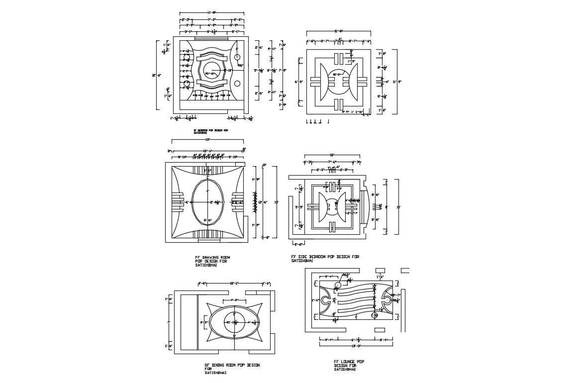 Rooms False Ceiling Layout Plan CAD Drawiong
