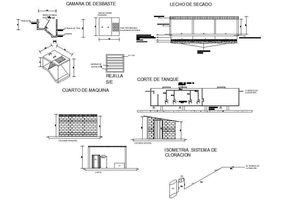 Roughing chamber and drying bed detail dwg file