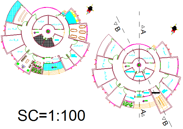 Round shape building detail dwg file