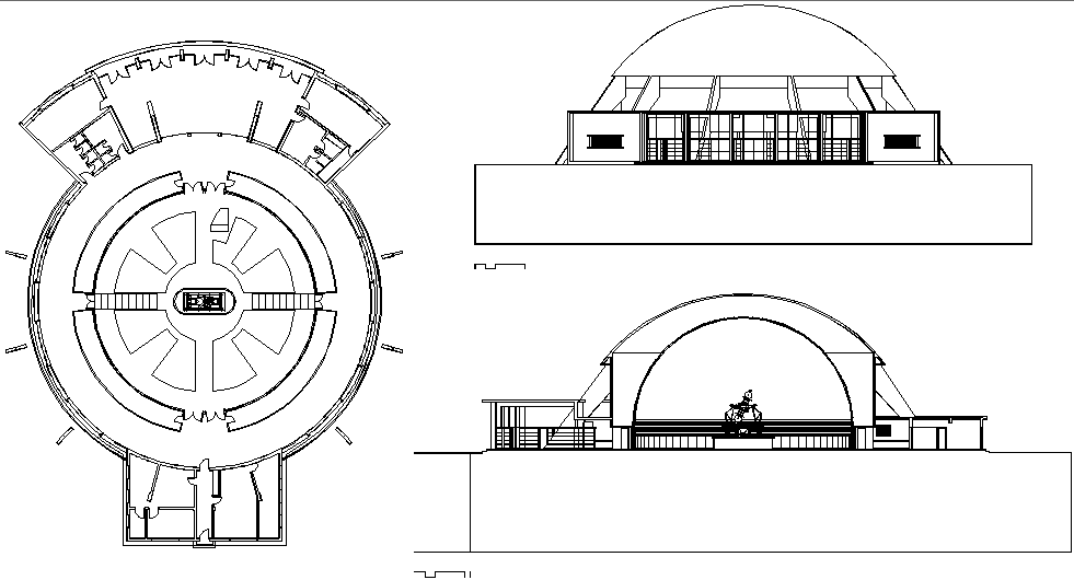Round shape building detail dwg file