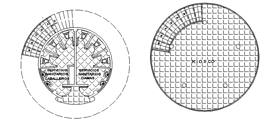 Round shape wash room plan detail dwg file