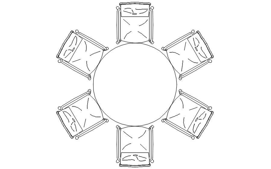2D CAD Layout of Round Table with Chairs in DWG Format