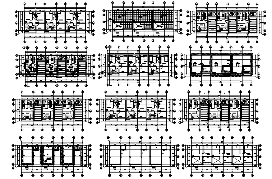 Row house plan with detail dimension in AutoCAD