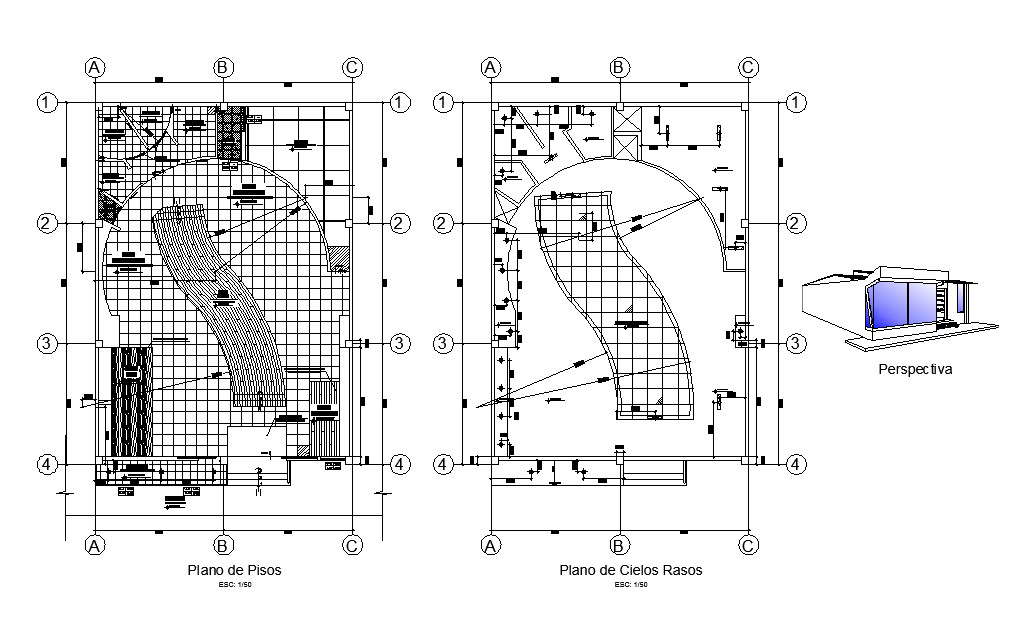 Salon with boutique perspective elevation and floor plan details dwg file
