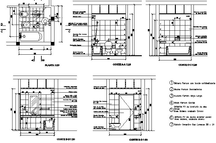 Sanitary installation details of one family housing dwg file