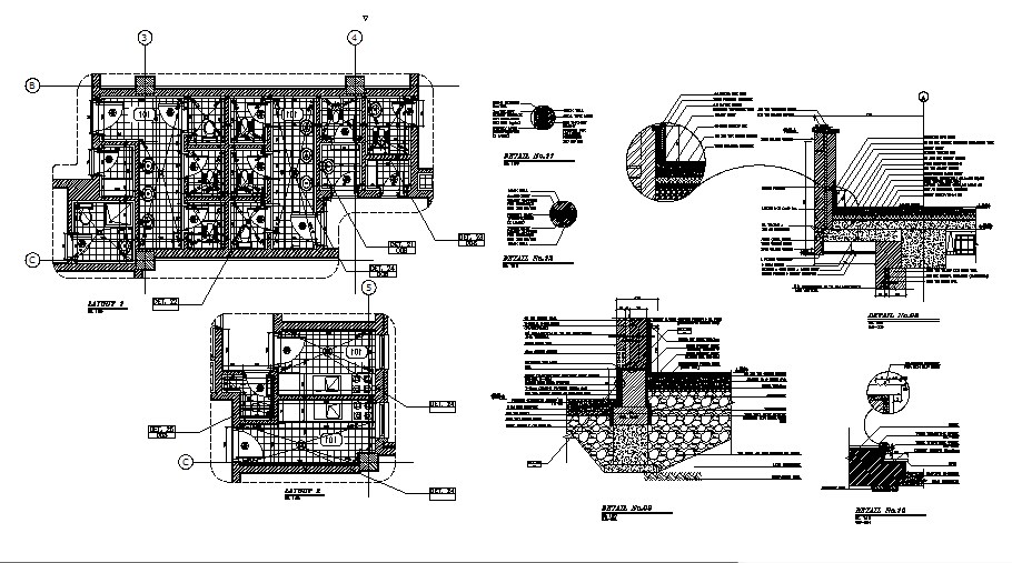 Sanitary installation with construction of office building dwg file