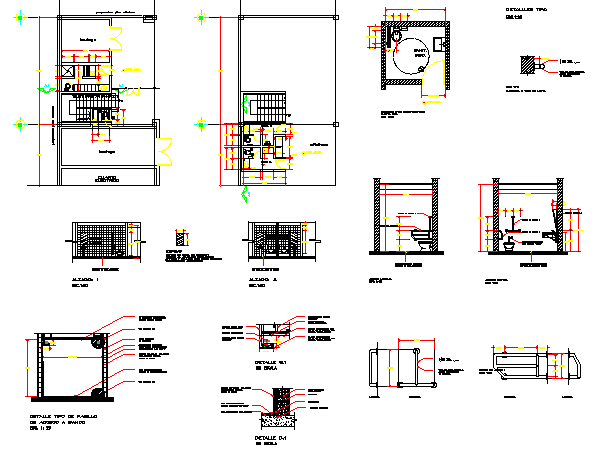 Sanitary installation with constructive details of shopping center dwg file
