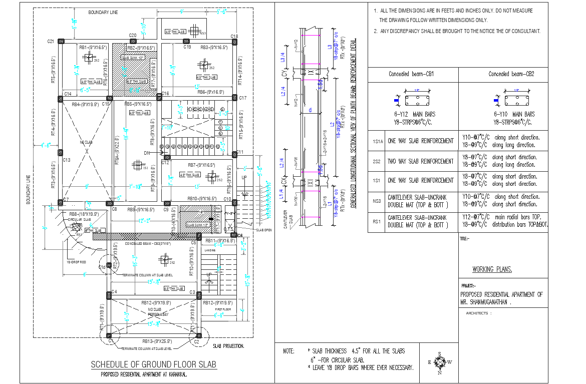 Schedule of ground floor slab detail dwg file
