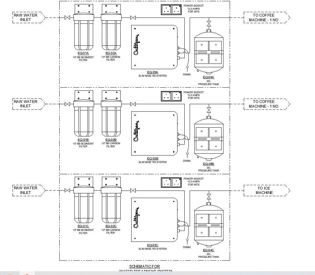 Schematic Design of Water Filtration System CAD Drawing in DWG Format