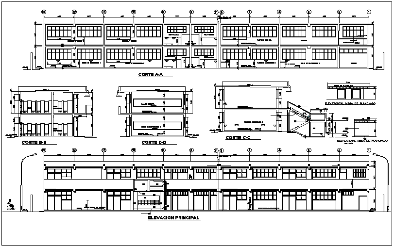 School building plan detail view dwg file