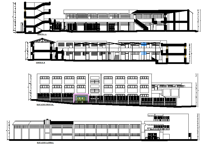 School elevation 3d elevation design dwg file