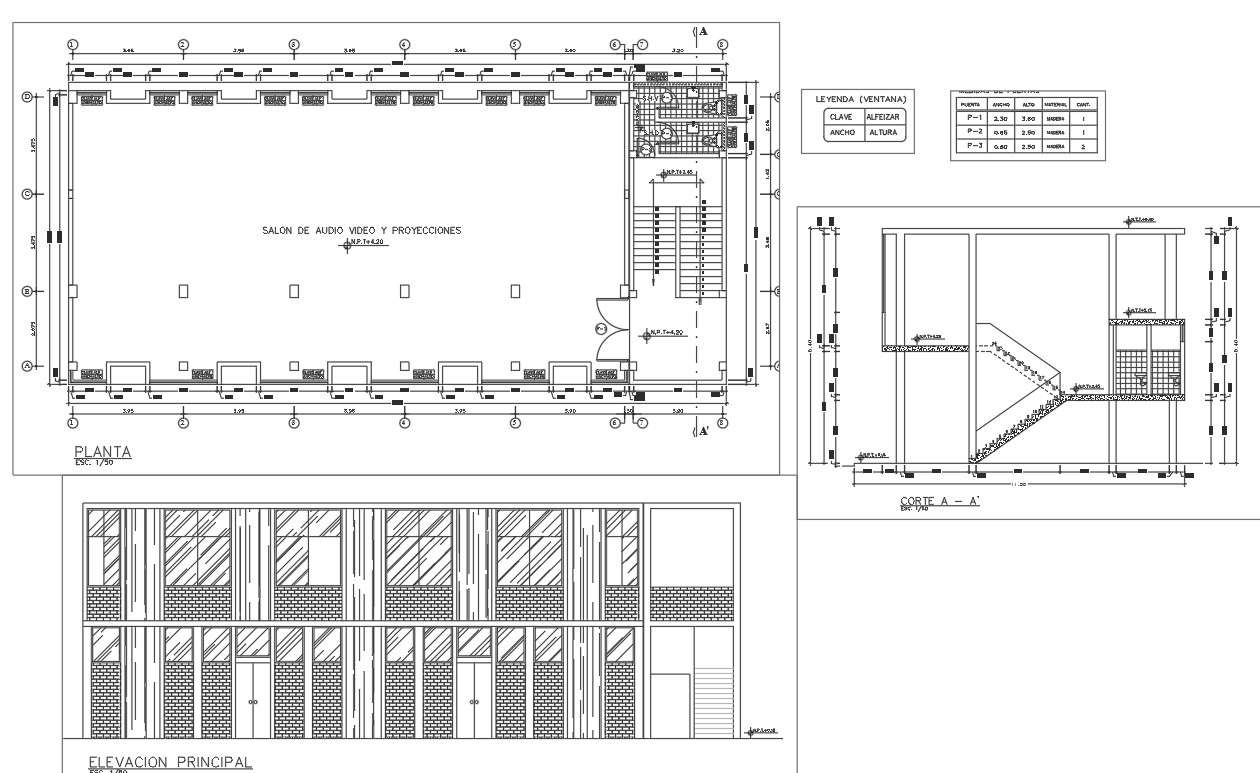 School plan, elevation and section detail dwg file