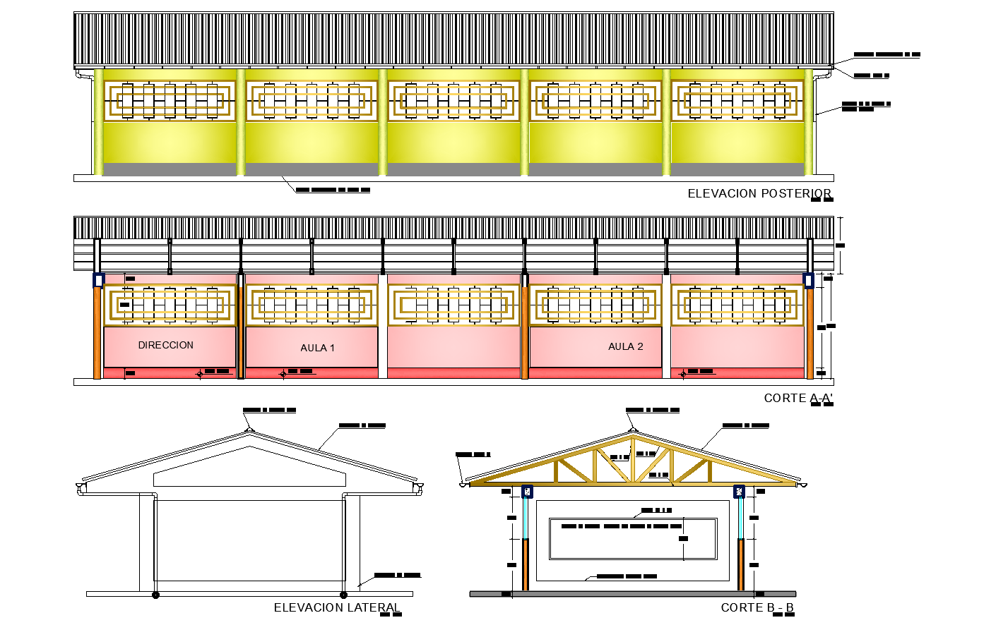 School plan with elevation plan detail dwg file.