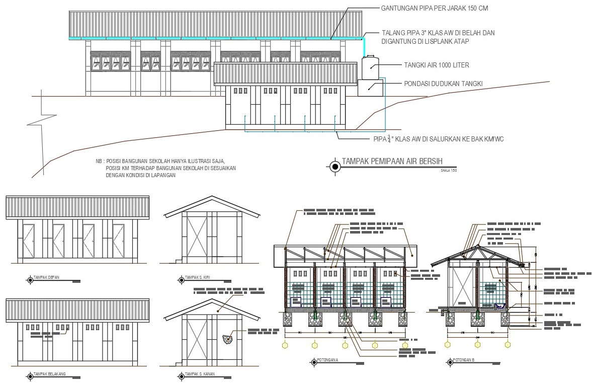 School With Toilet Building Design DWG File