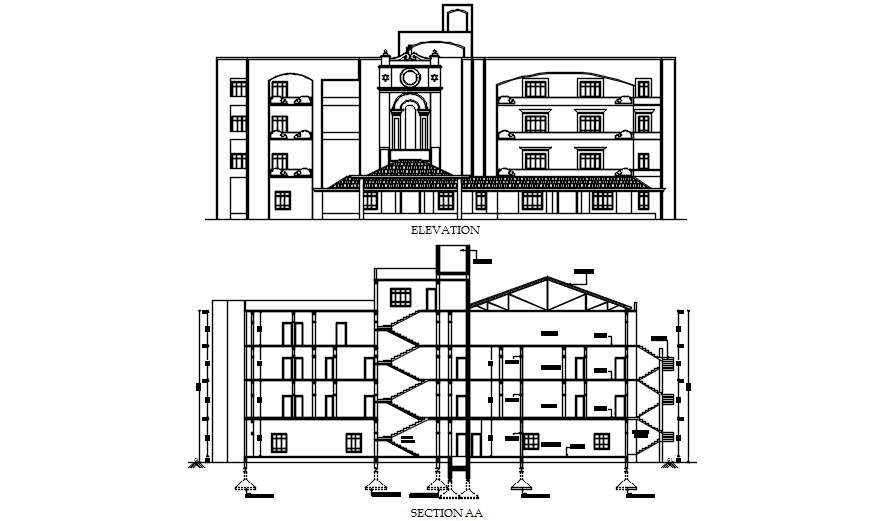 School elevation details with classroom structure drawing provided in this file. Download the AutoCAD file.