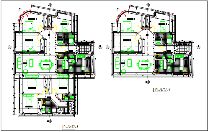Second floor and third floor plan detail dwg file
