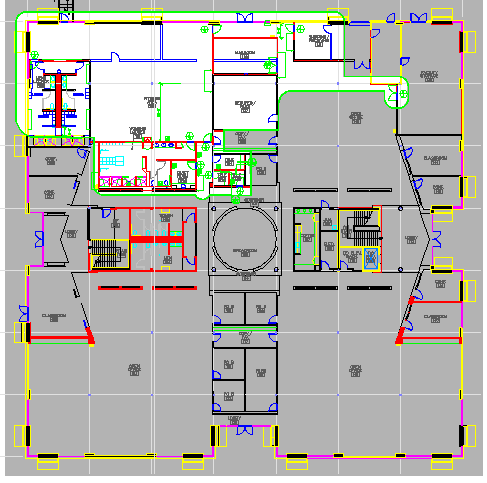 Second floor layout plan details of corporate office building dwg file