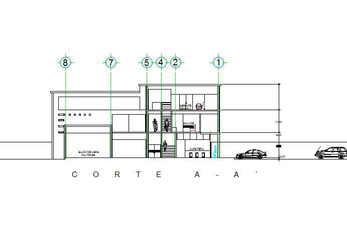 Section administration office building detail dwg file