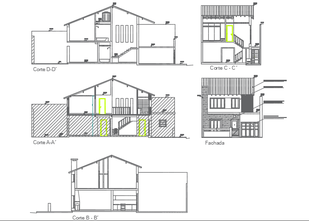 Section and elevation house plan detail dwg file