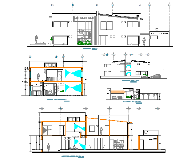 Section and elevation house plan detail dwg file