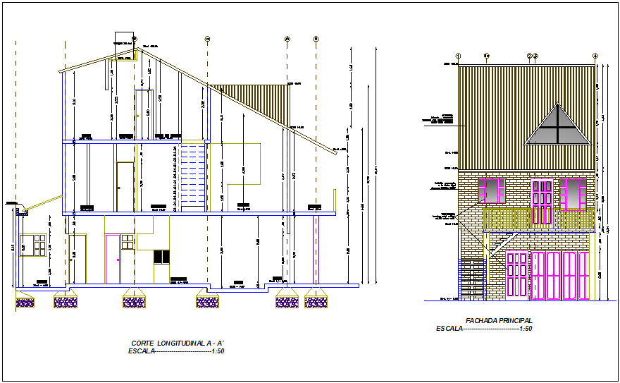 Section and elevation view of Columbia housing area dwg file 