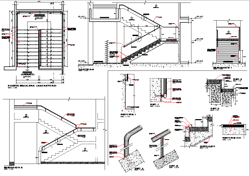 Section and plan stair detail dwg file