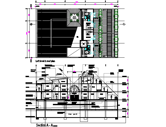 Section and roof plan house detail dwg file