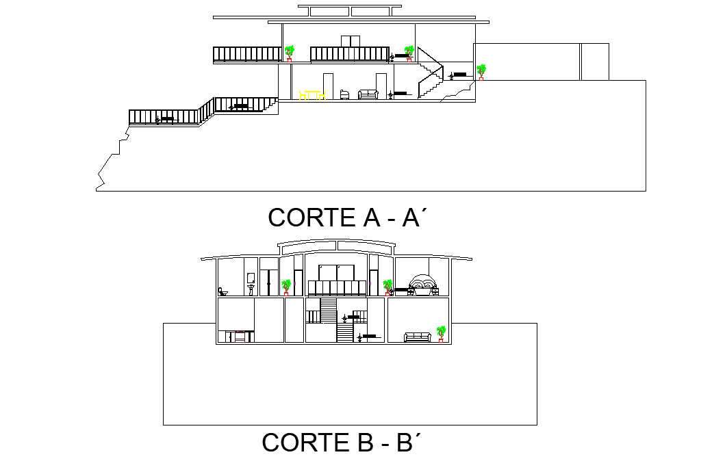 Section beach house plan detail dwg file