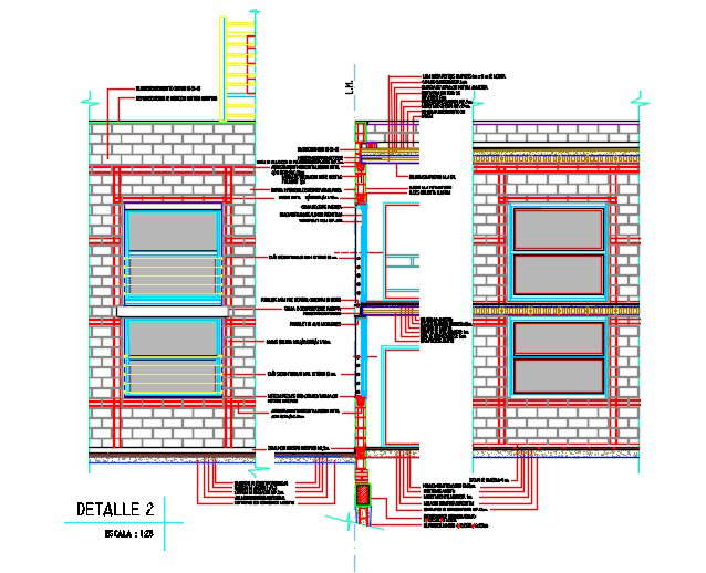 Section by facade with walls in concrete block