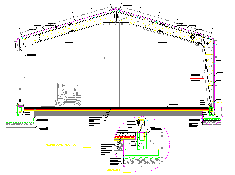 Section cellar for saw mill detail dwg file