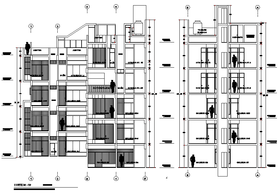 Section commercial building plan autocad file